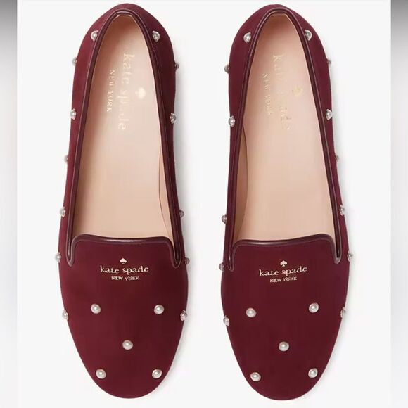 Kate Spade Claudia Pearl Flats, Deep Berry, size 8. - Picture 2 of 9